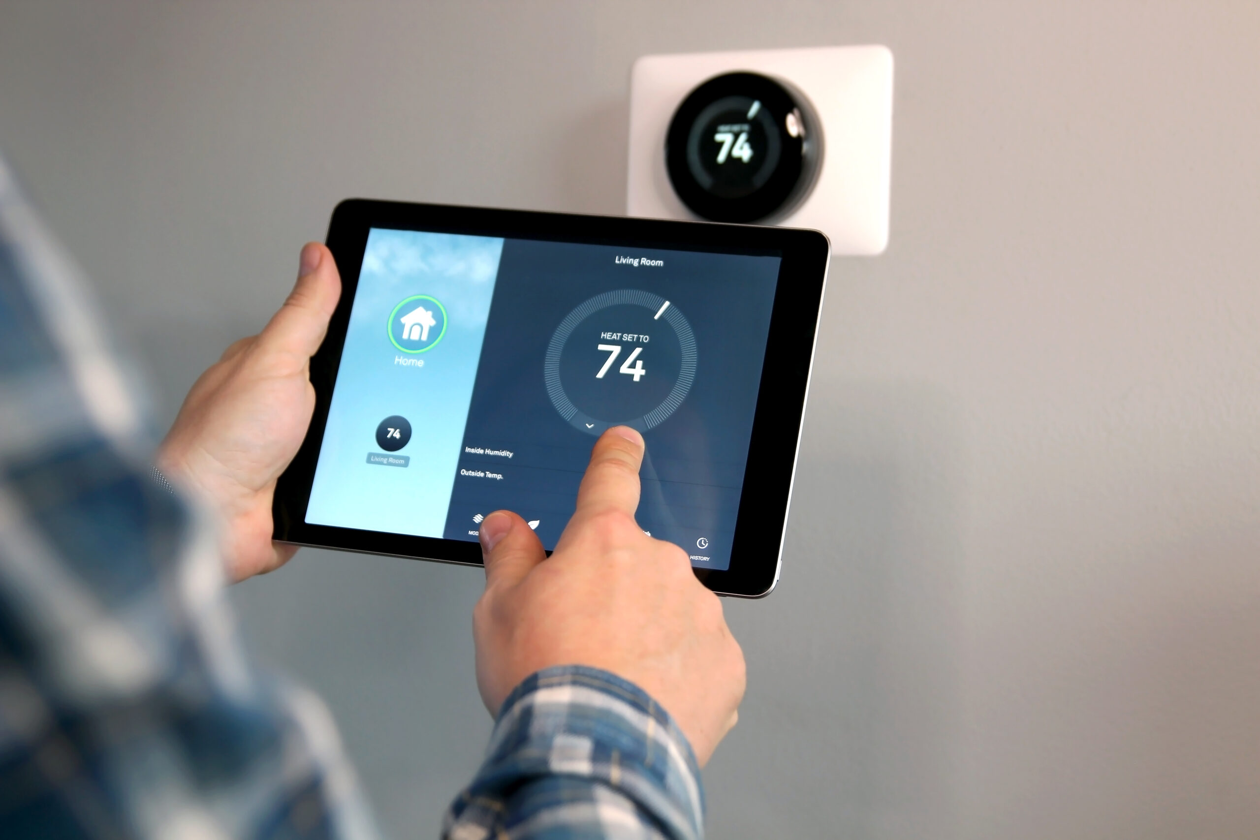 Smart thermostat on wall in cozy Indiana home