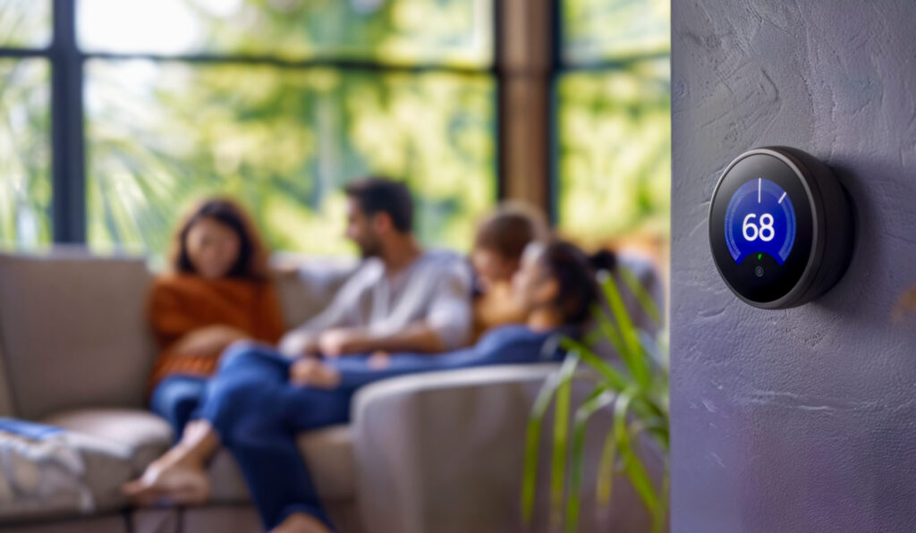 a family peacefully enjoys their home because of ideal thermostat settings